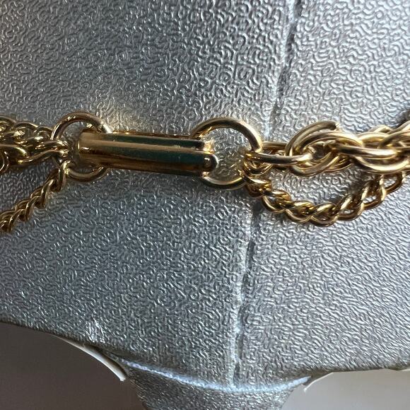 MCM gold tone multi tier chain tassel necklace painted cabochon Victorian revivl - Picture 4 of 8